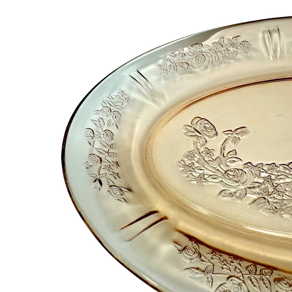 Sharon Cabbage | Pink Rose Colored Glass Serving Platter | 12”x9” - Picture 4 of 4